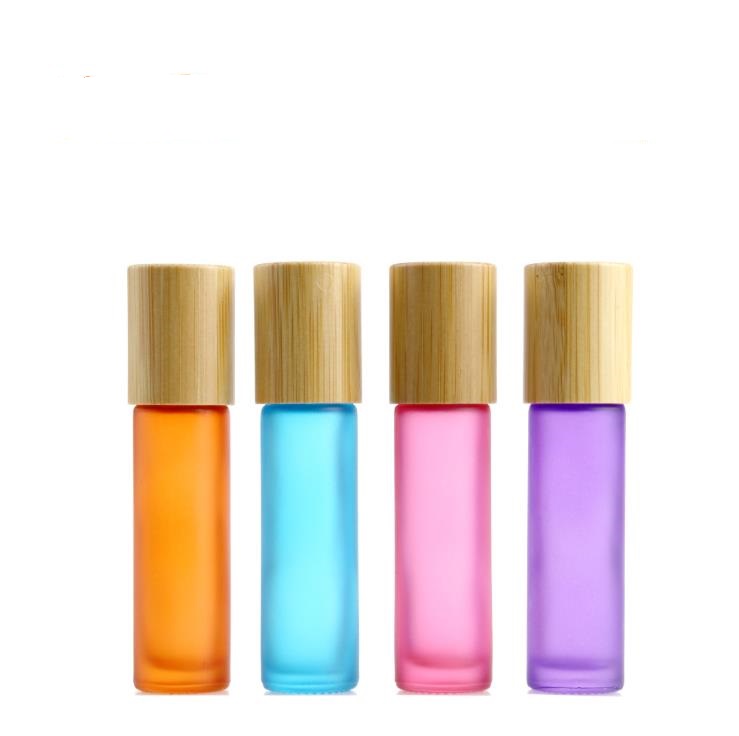 10ml perfume bamboo roll on glass bottle with bamboo lid and roller ball