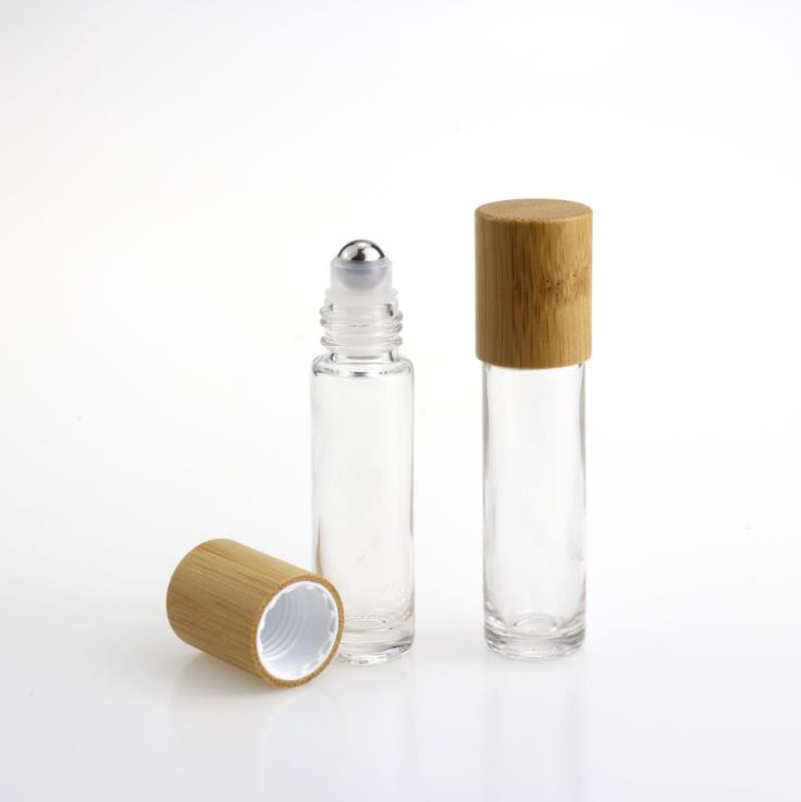 10ml perfume bamboo roll on glass bottle with bamboo lid and roller ball