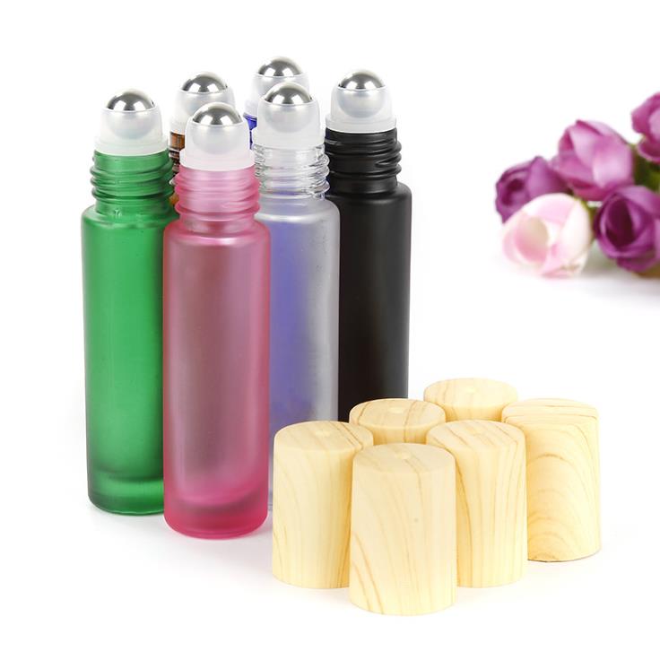 10ml perfume bamboo roll on glass bottle with bamboo lid and roller ball
