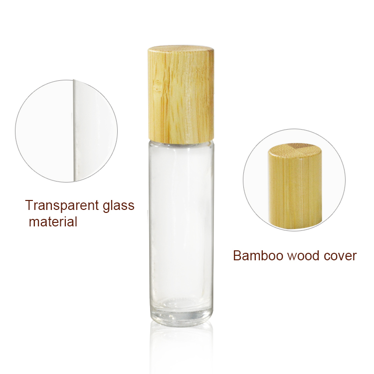 10ml perfume bamboo roller on bottle stainless steel with bamboo lid cosmetic packaging