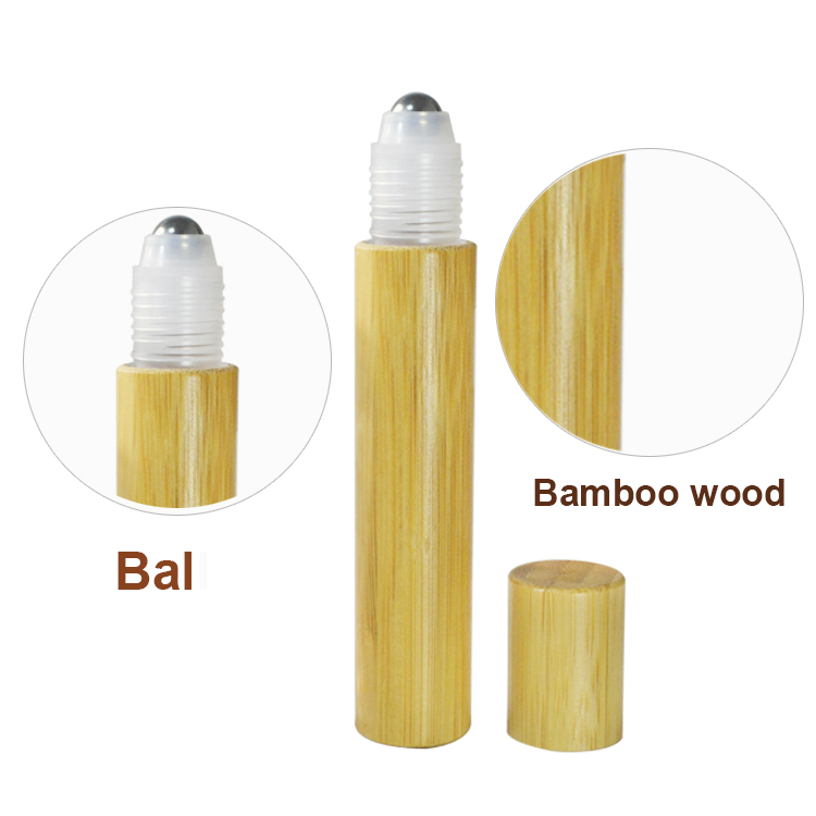 10ml perfume bamboo roller on bottle stainless steel with bamboo lid cosmetic packaging