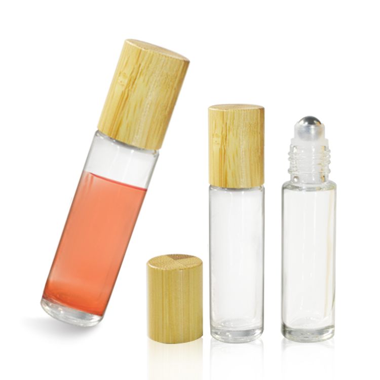 10ml perfume bamboo roller on bottle stainless steel with bamboo lid cosmetic packaging