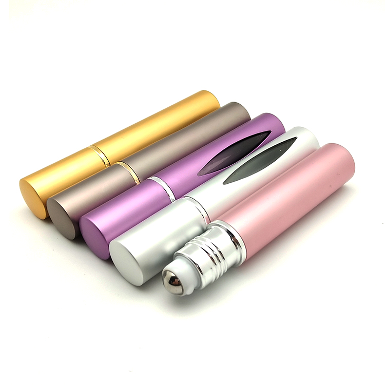 10ml pink color metal glass cosmetic perfume roll on ball bottle