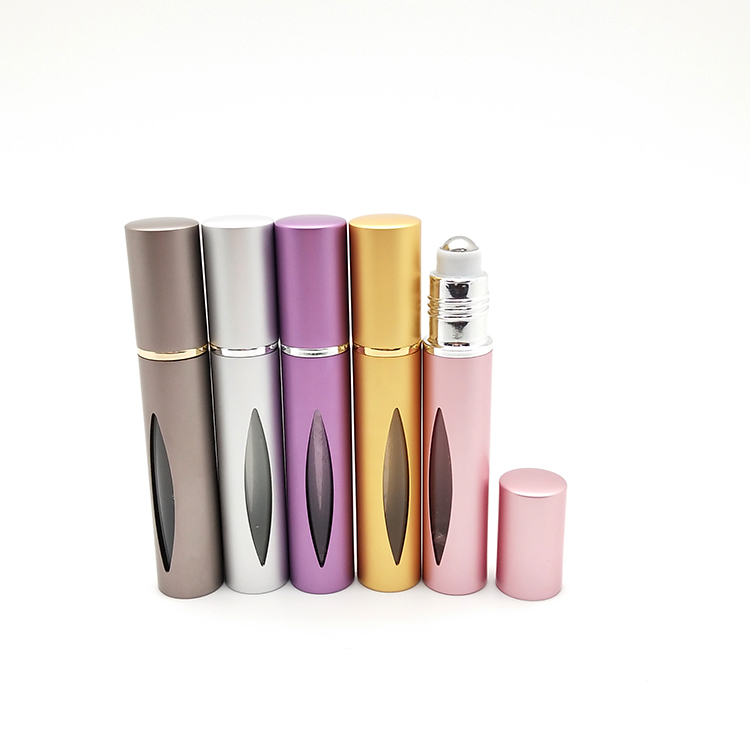 10ml pink color metal glass cosmetic perfume roll on ball bottle