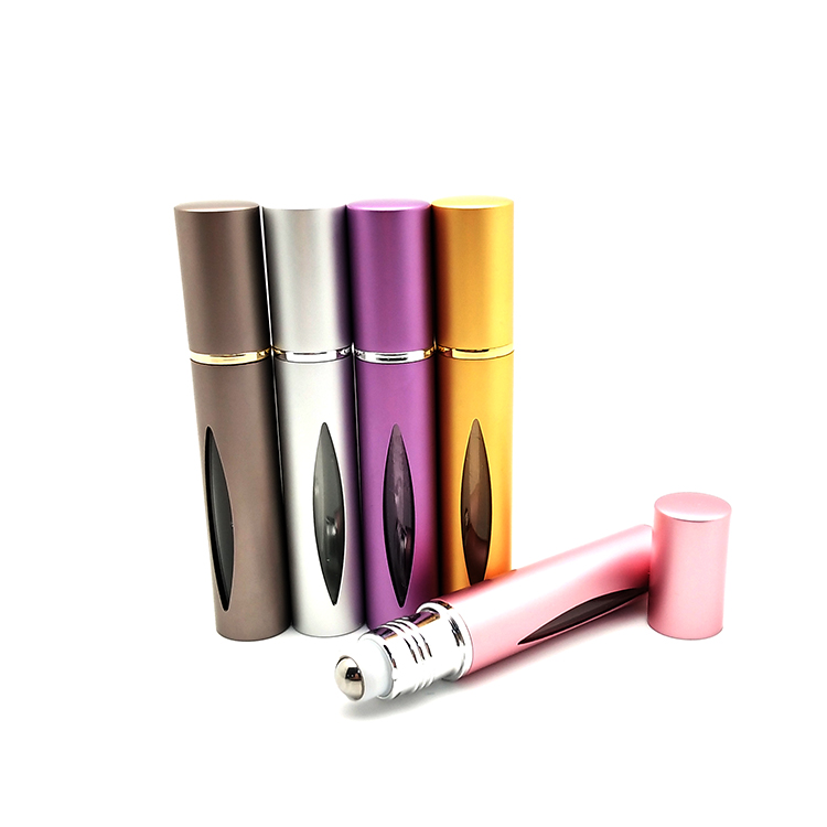 10ml pink color metal glass cosmetic perfume roll on ball bottle