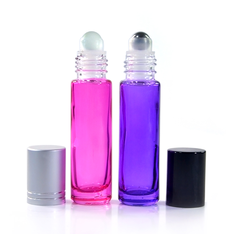 10ml pink purple colored roll on glass bottle stainless steel roller ball with lid