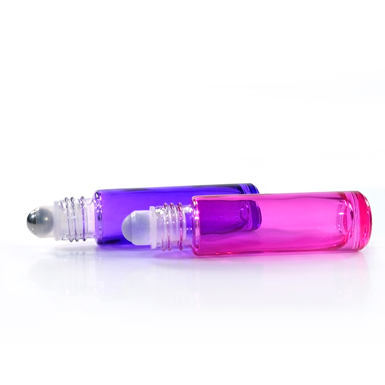10ml pink purple colored roll on glass bottle stainless steel roller ball with lid
