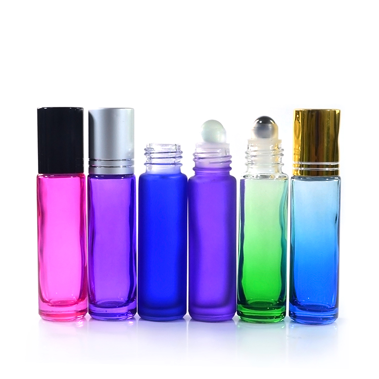 10ml pink purple colored roll on glass bottle stainless steel roller ball with lid
