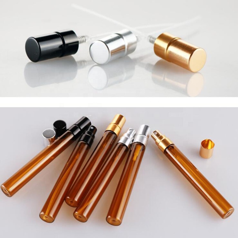 10ml portable amber glass spray skin refiner tube bottle with semi-aluminium cap