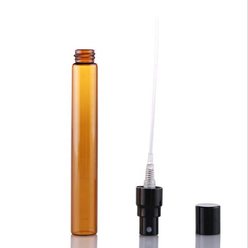 10ml portable amber glass spray skin refiner tube bottle with semi-aluminium cap