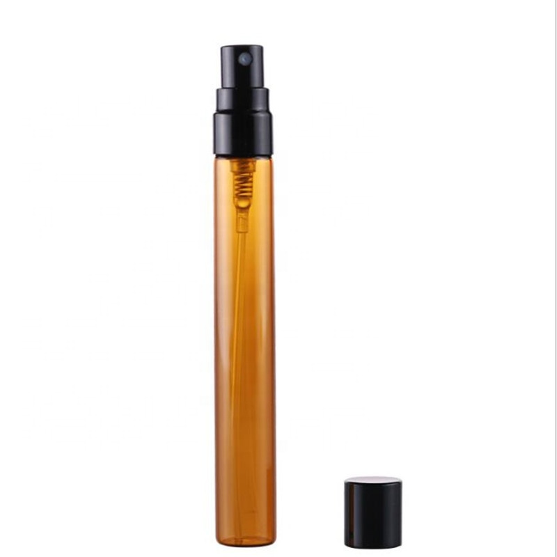 10ml portable amber glass spray skin refiner tube bottle with semi-aluminium cap