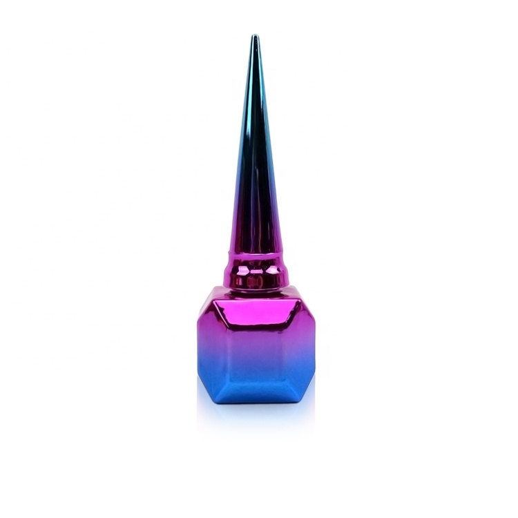 10ml rhombus electroplate blue purple nail polish bottle with circular cone brush cap glass bottle for nail polish