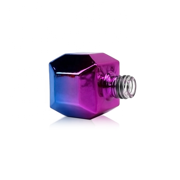10ml rhombus electroplate blue purple nail polish bottle with circular cone brush cap glass bottle for nail polish