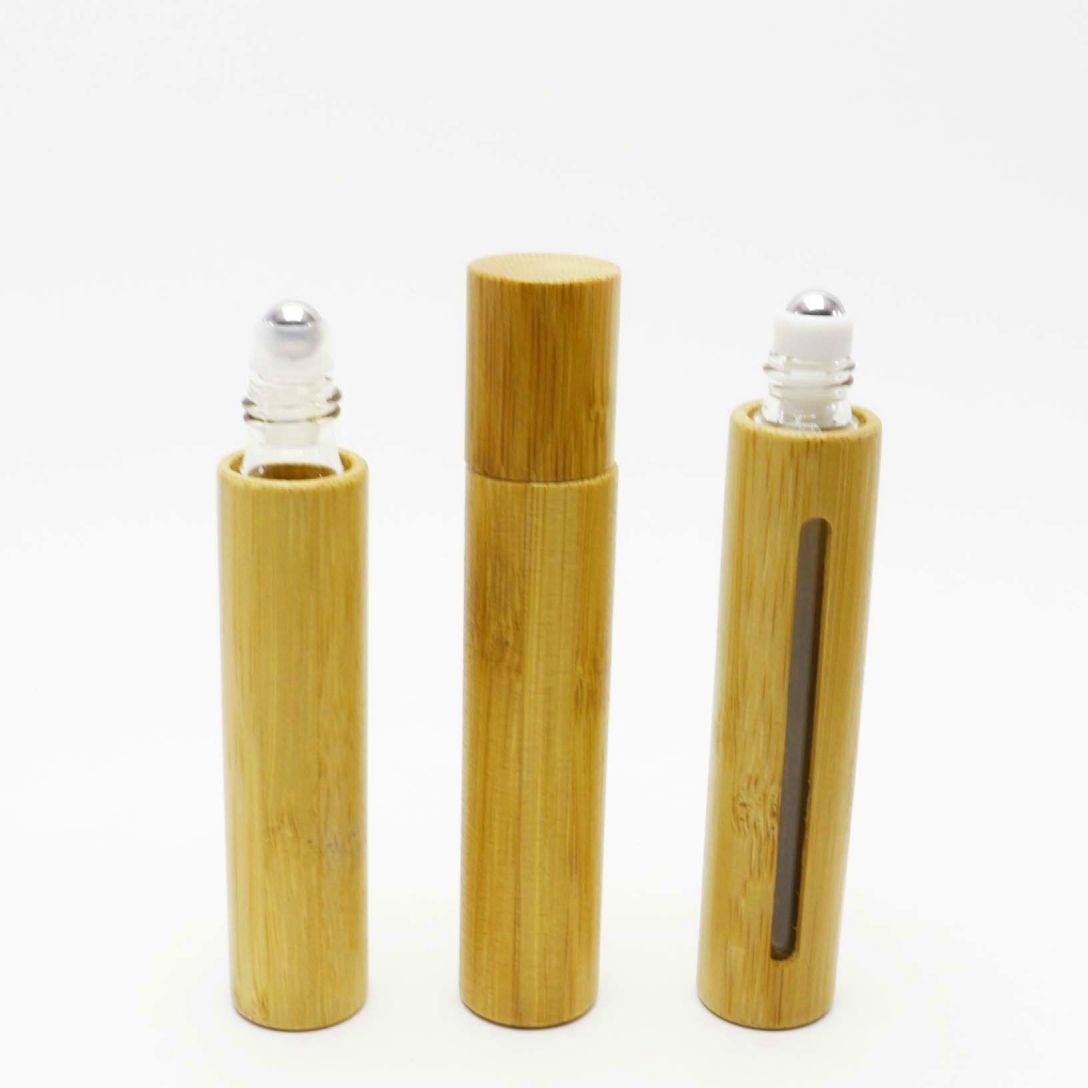 10ml roll on glass bamboo bottle for serum deodorant face oil essence perfume custom cosmetic packaging BR-47B