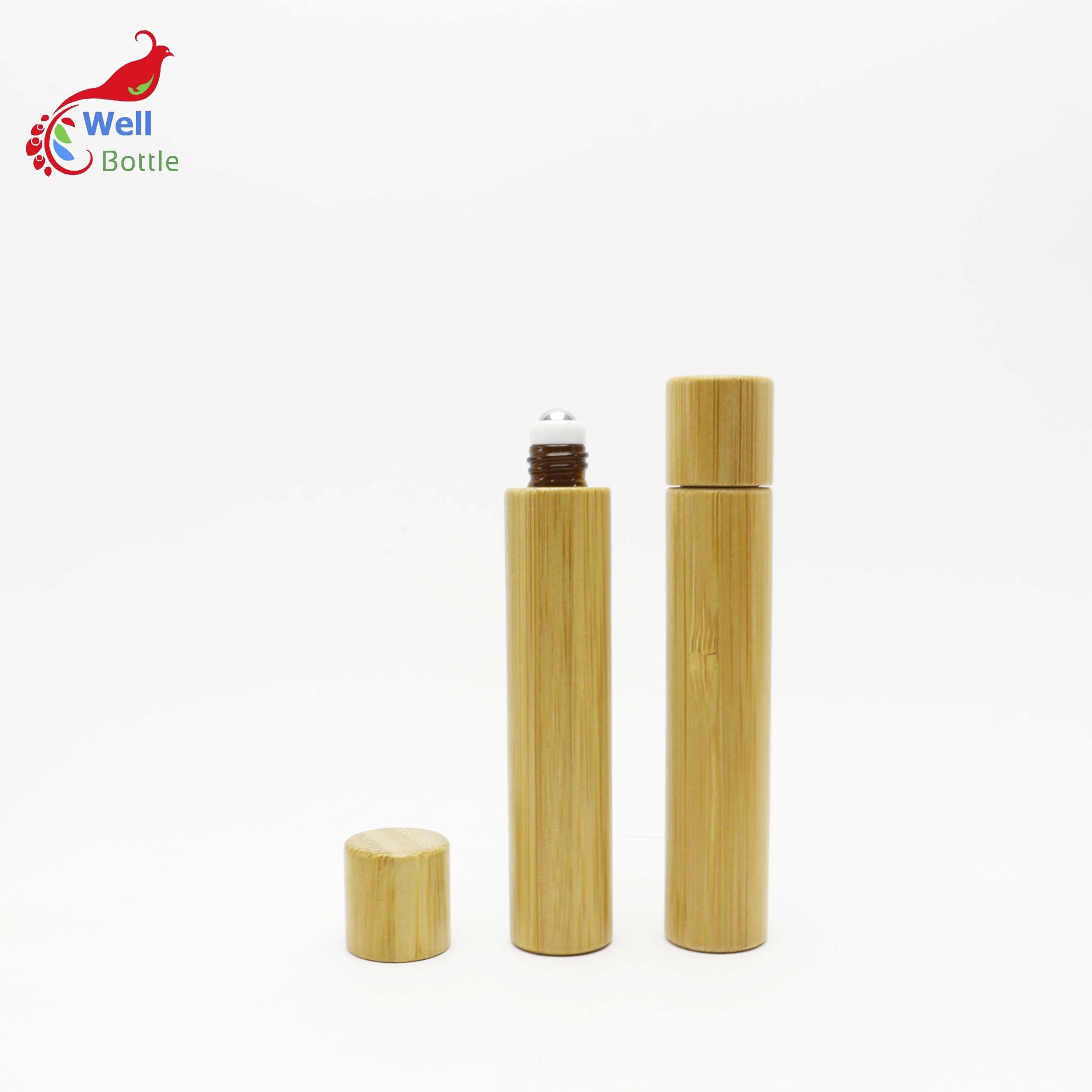10ml roll on glass bamboo bottle for serum deodorant face oil essence perfume custom cosmetic packaging BR-47B
