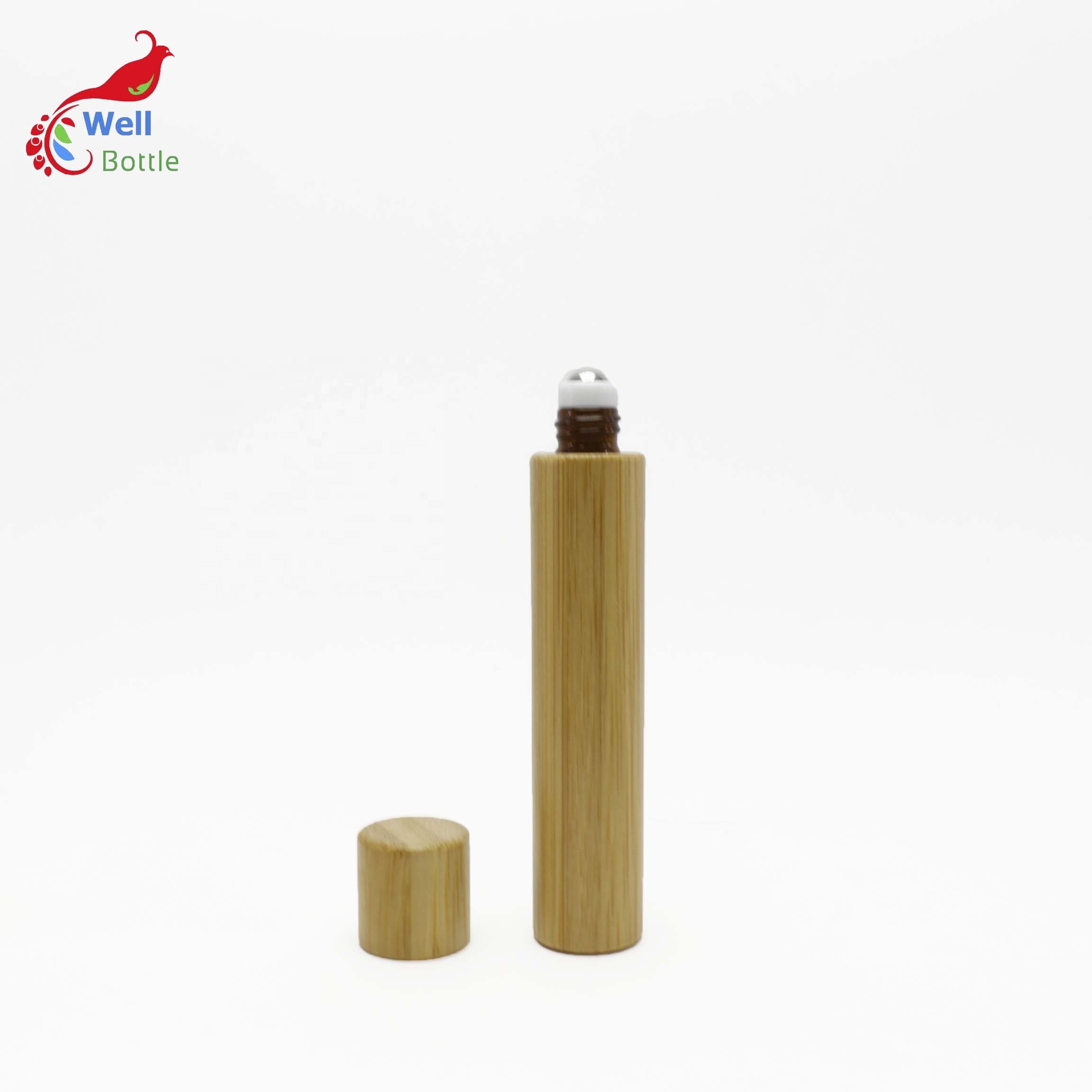 10ml roll on glass bamboo bottle for serum deodorant face oil essence perfume custom cosmetic packaging BR-47B