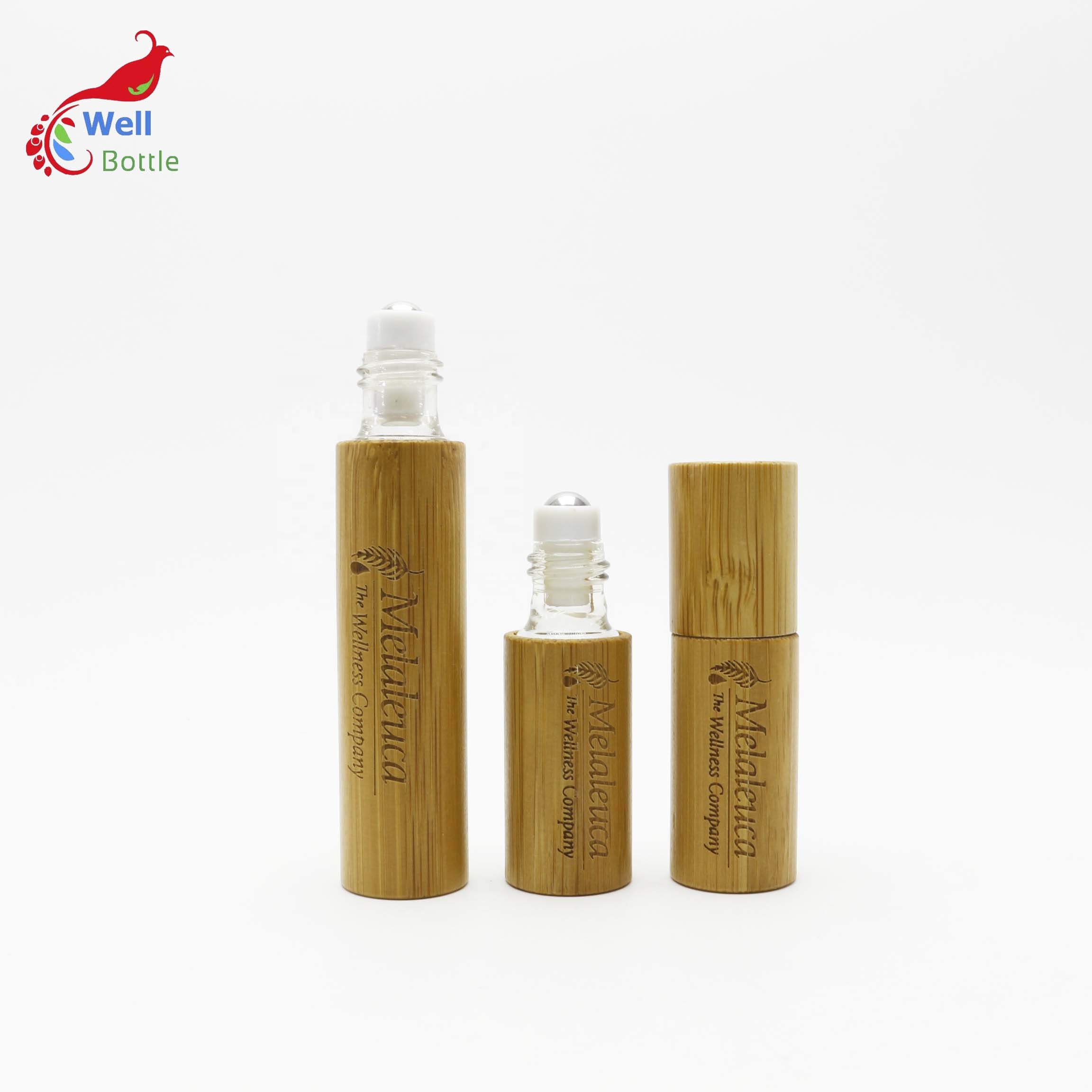 10ml roll on glass bamboo bottle for serum deodorant face oil essence perfume custom cosmetic packaging BR-47B
