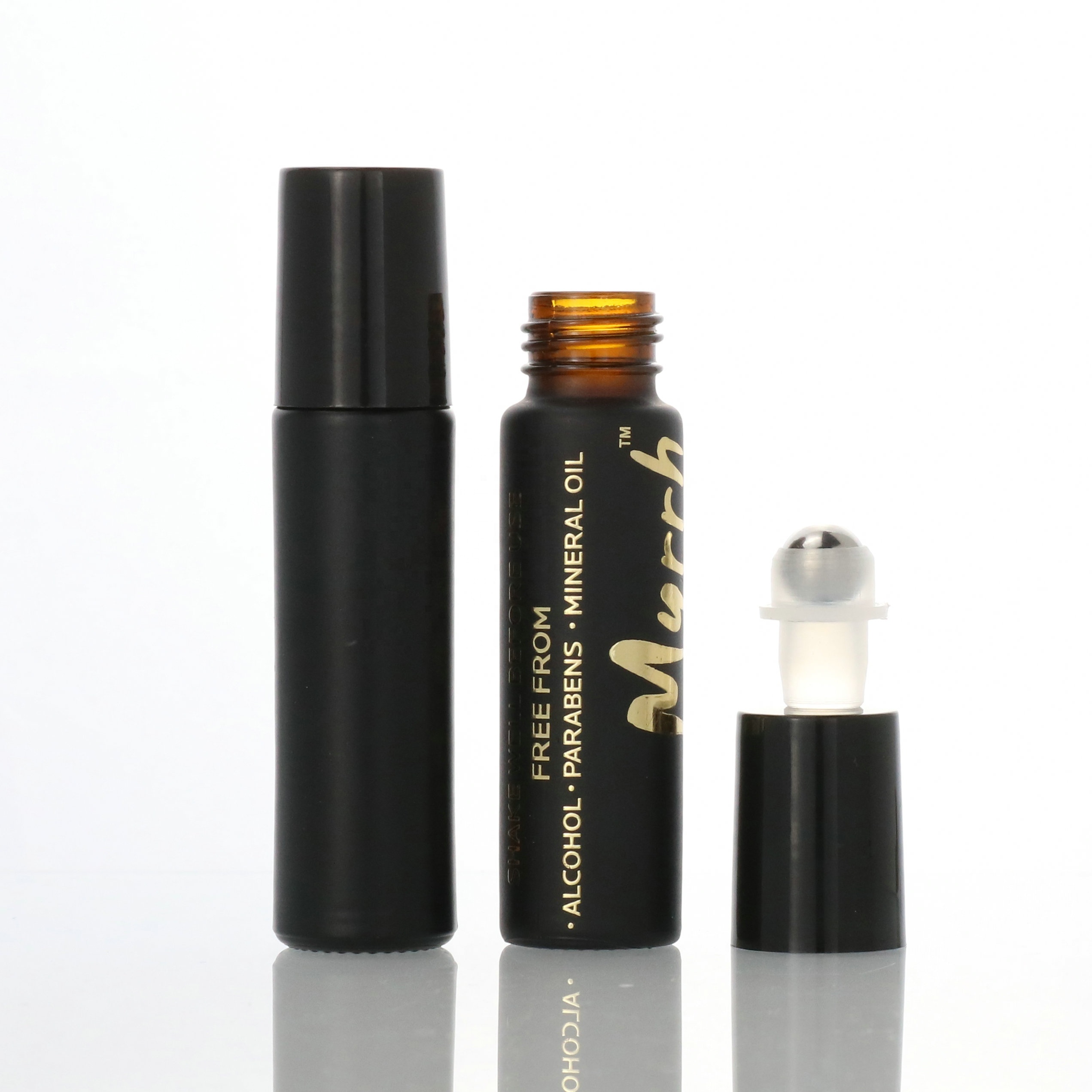 10ml roll on glass perfume bottle empty amber glass roll-on essential oil bottle with stainless steel roller ball black cap