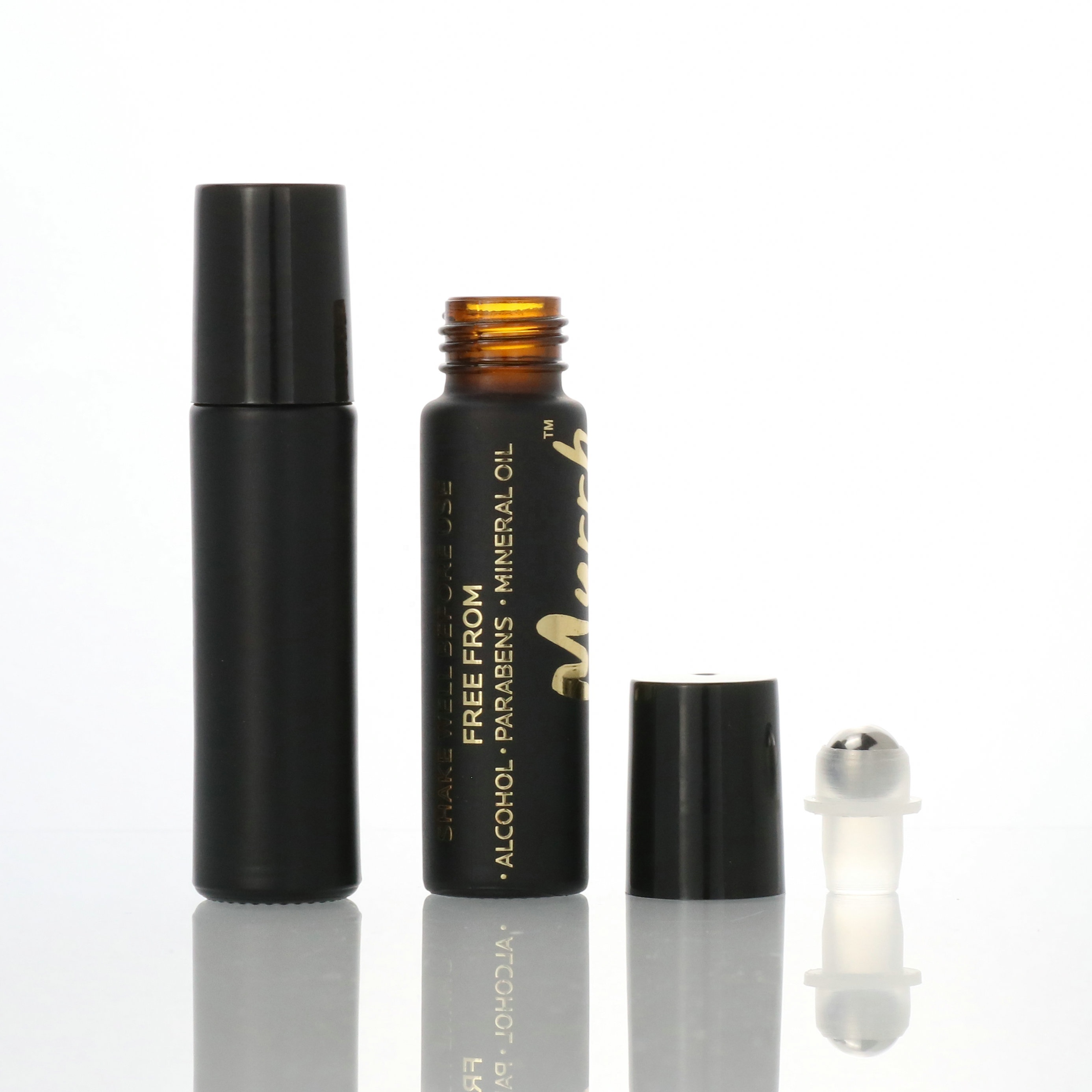 10ml roll on glass perfume bottle empty amber glass roll-on essential oil bottle with stainless steel roller ball black cap