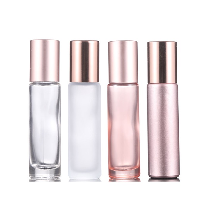 10ml rose gold and matte glass roll on bottle with rose Gold cap 5ml 10ml rose gold Essential oil roller bottle perfume bottle