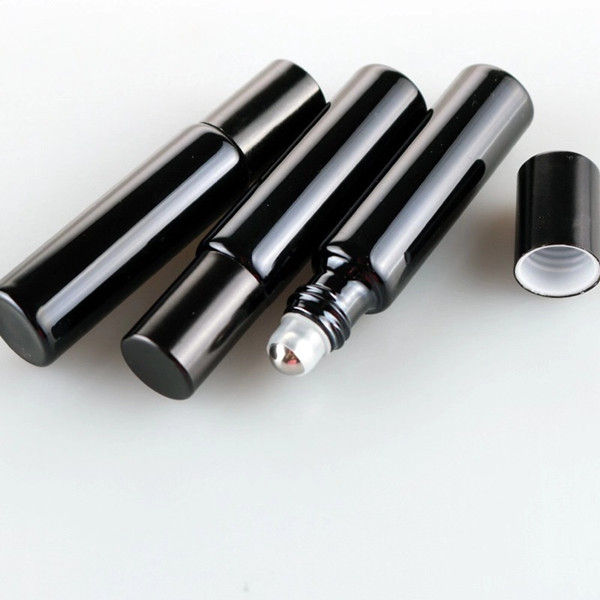 10ml shiny UV process glass roll on bottle essential oil/perfume/eye cream vials With Stainless Steel Roller ball