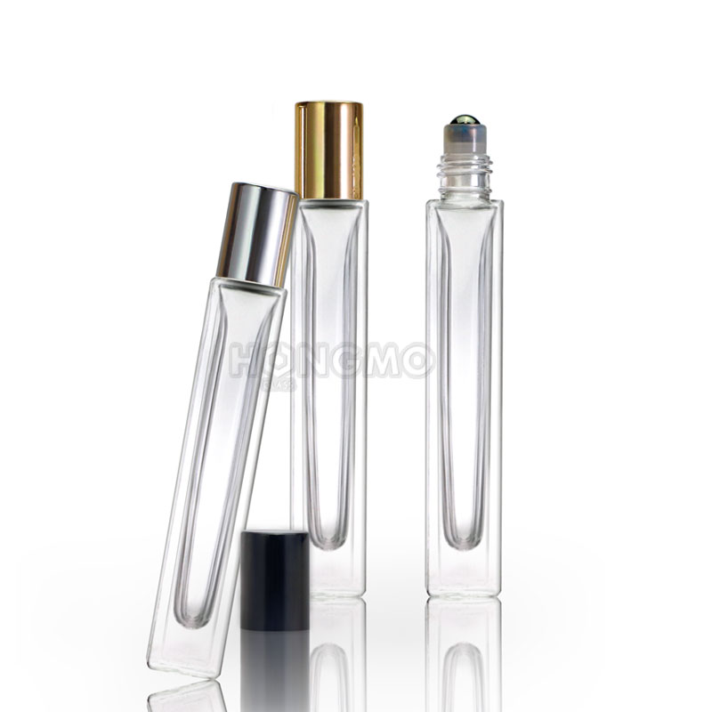 10ml square empty thick bottom perfume glass bottle 10 ml rectangle roll on bottle with stainless steel roller for essential oil
