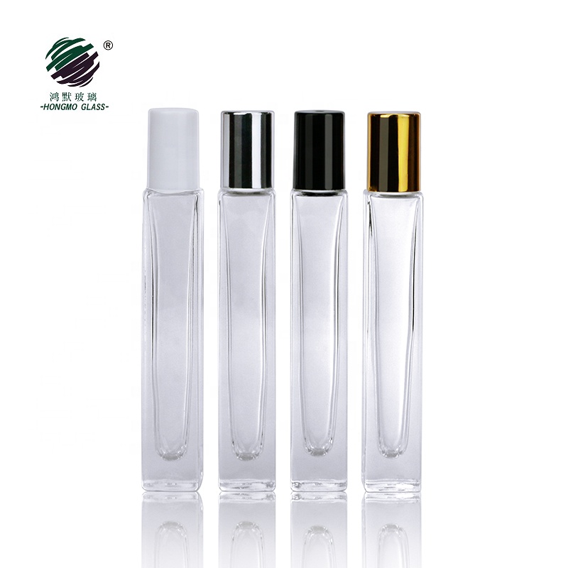 10ml square empty thick bottom perfume glass bottle 10 ml rectangle roll on bottle with stainless steel roller for essential oil