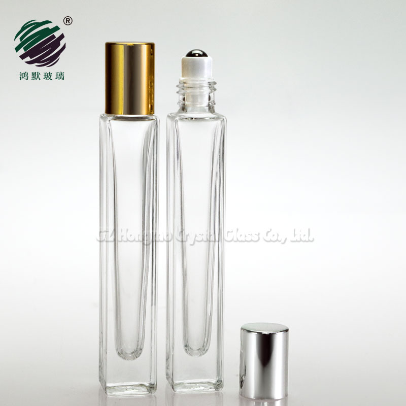 10ml square empty thick bottom perfume glass bottle 10 ml rectangle roll on bottle with stainless steel roller for essential oil