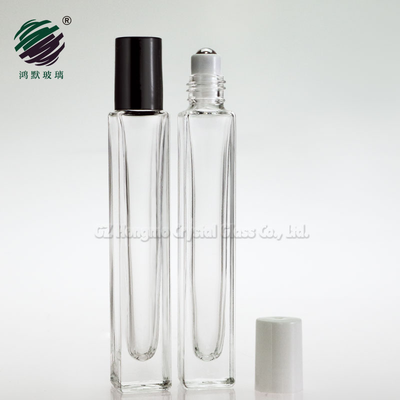 10ml square empty thick bottom perfume glass bottle 10 ml rectangle roll on bottle with stainless steel roller for essential oil