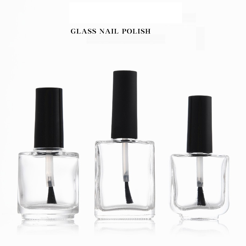 10ml square shape nail polish empty glass bottle with matte silver cap logo label printing