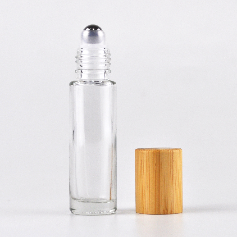 10ml thick essential oil perfume eye cream frosted amber roller bottle with bamboo cap