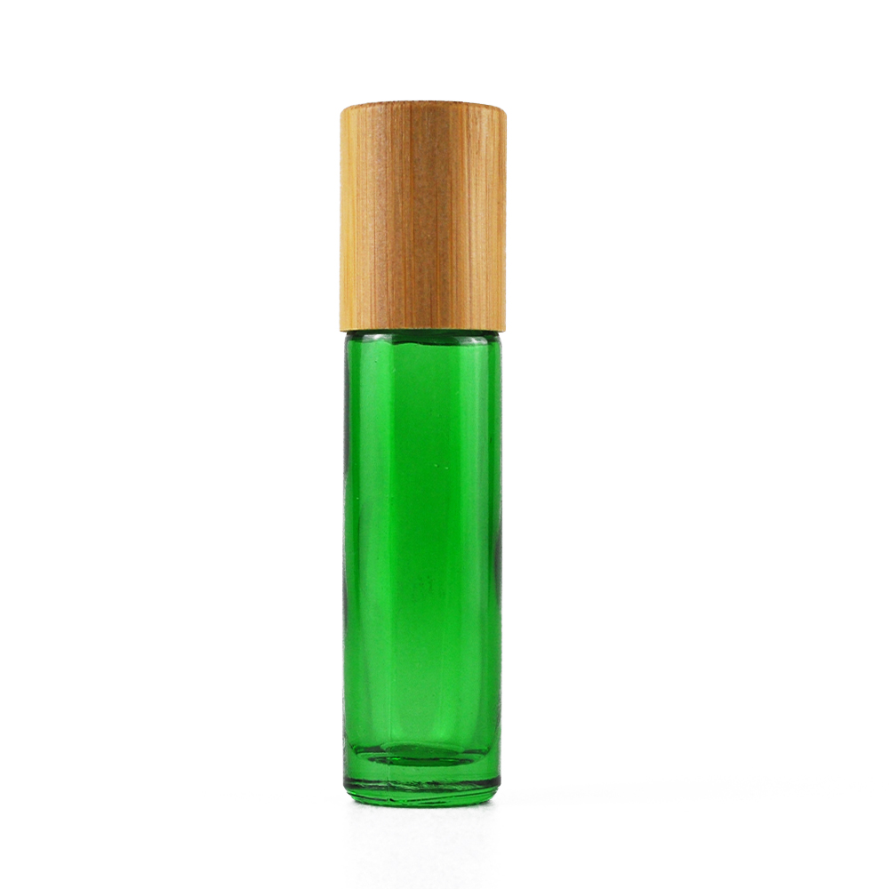 10ml thick essential oil perfume eye cream frosted amber roller bottle with bamboo cap