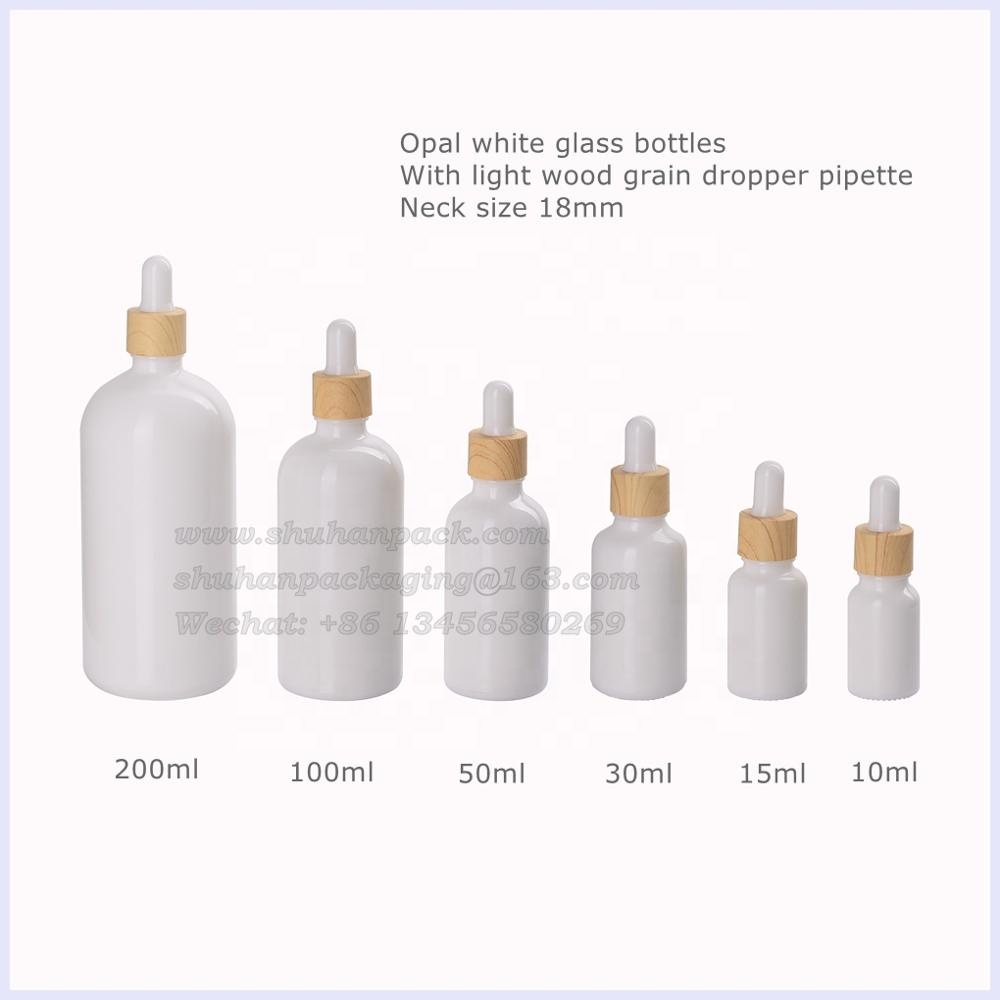 10ml white bottle dropper bottle 10 ml opal glass bottle with wood grain water transfer plastic dropper pipette