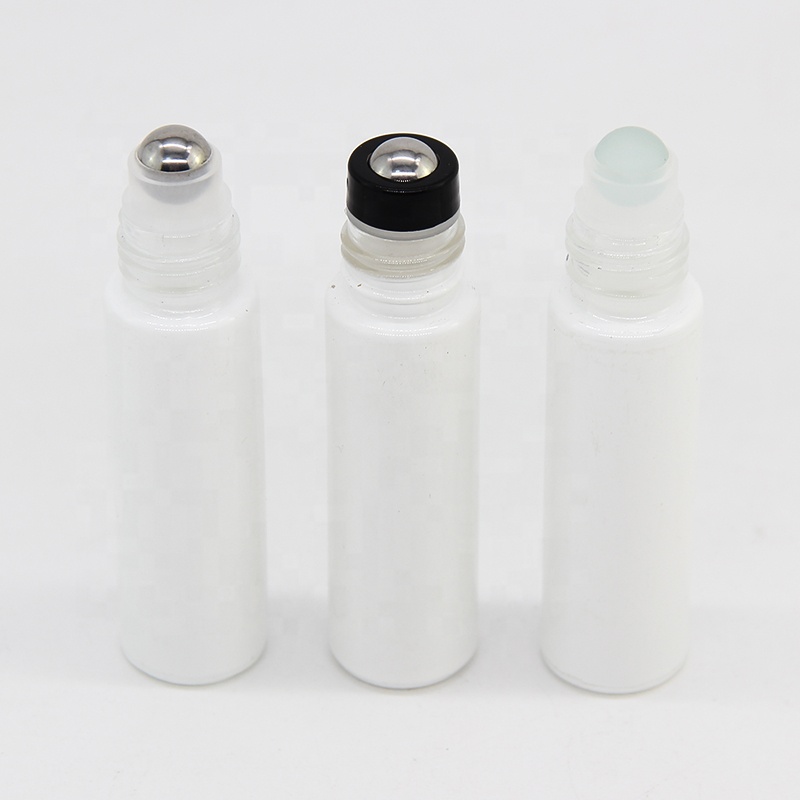 10ml white glass roll on bottle with stainless steel roller ball in stock