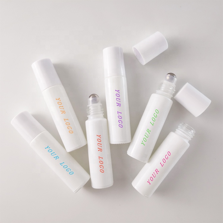 10ml white glass roll on bottle with stainless steel roller ball in stock