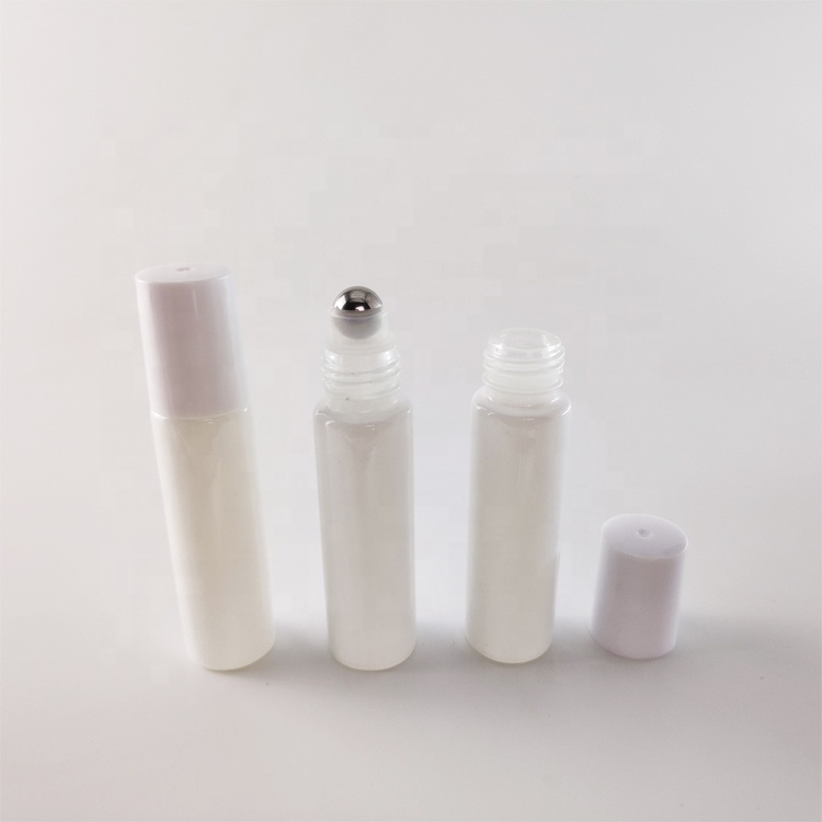 10ml white glass roll on bottle with stainless steel roller ball in stock