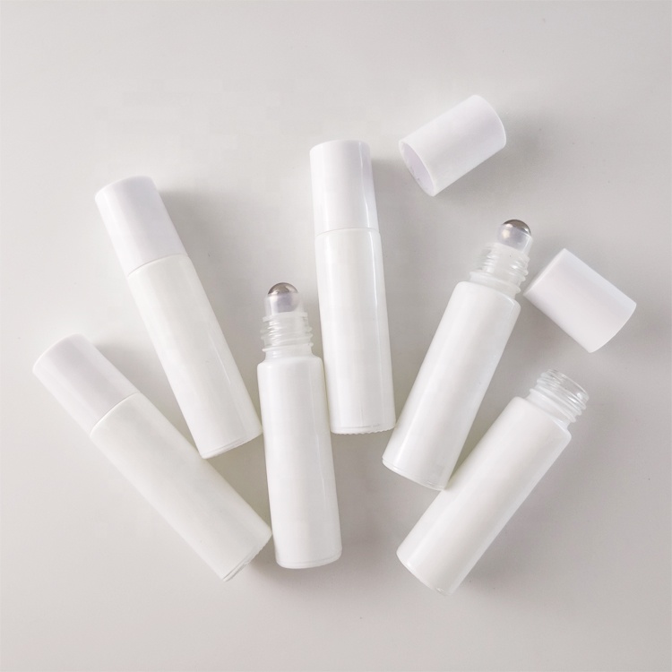10ml white glass roll on bottle with stainless steel roller ball in stock