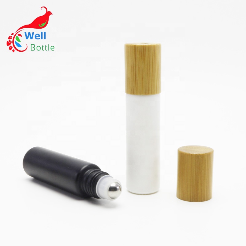 10ml white roll on glass bottle with bamboo lid Roller-08S