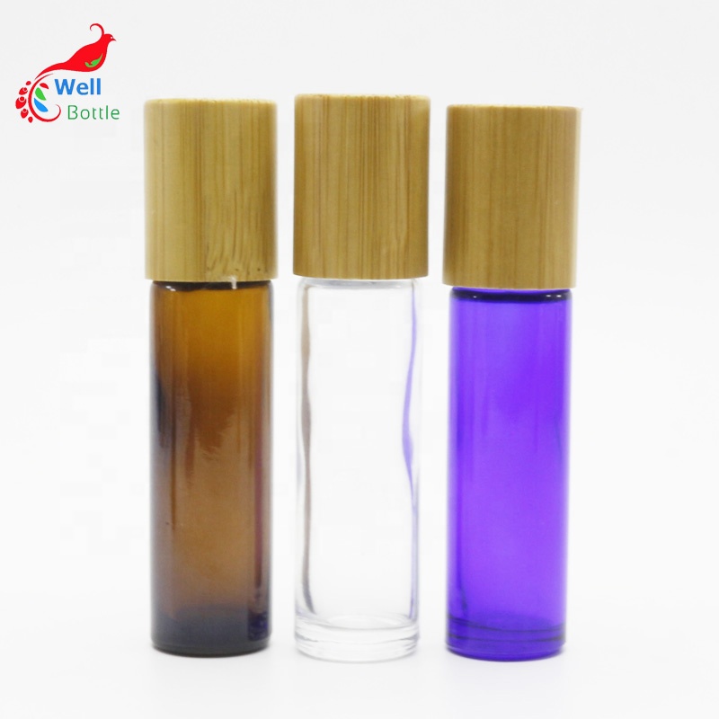 10ml white roll on glass bottle with bamboo lid Roller-08S