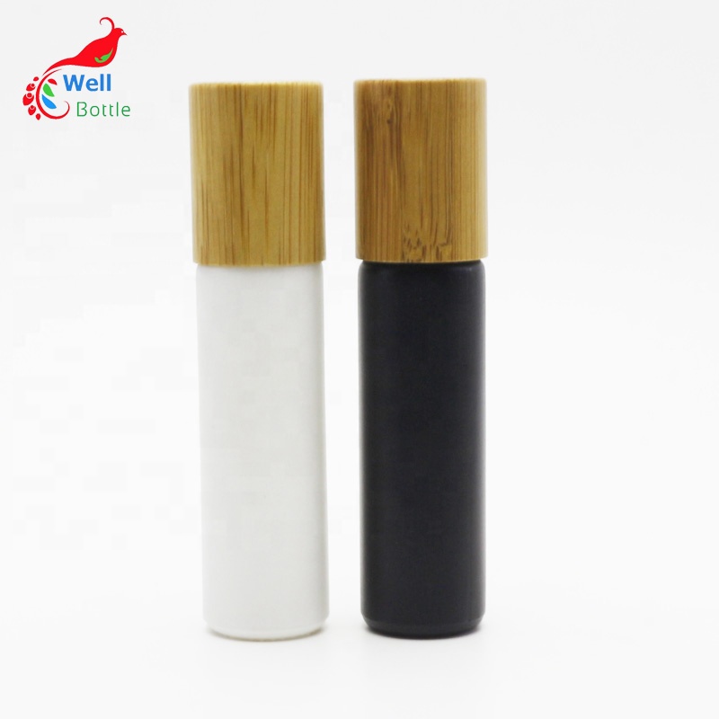 10ml white roll on glass bottle with bamboo lid Roller-08S