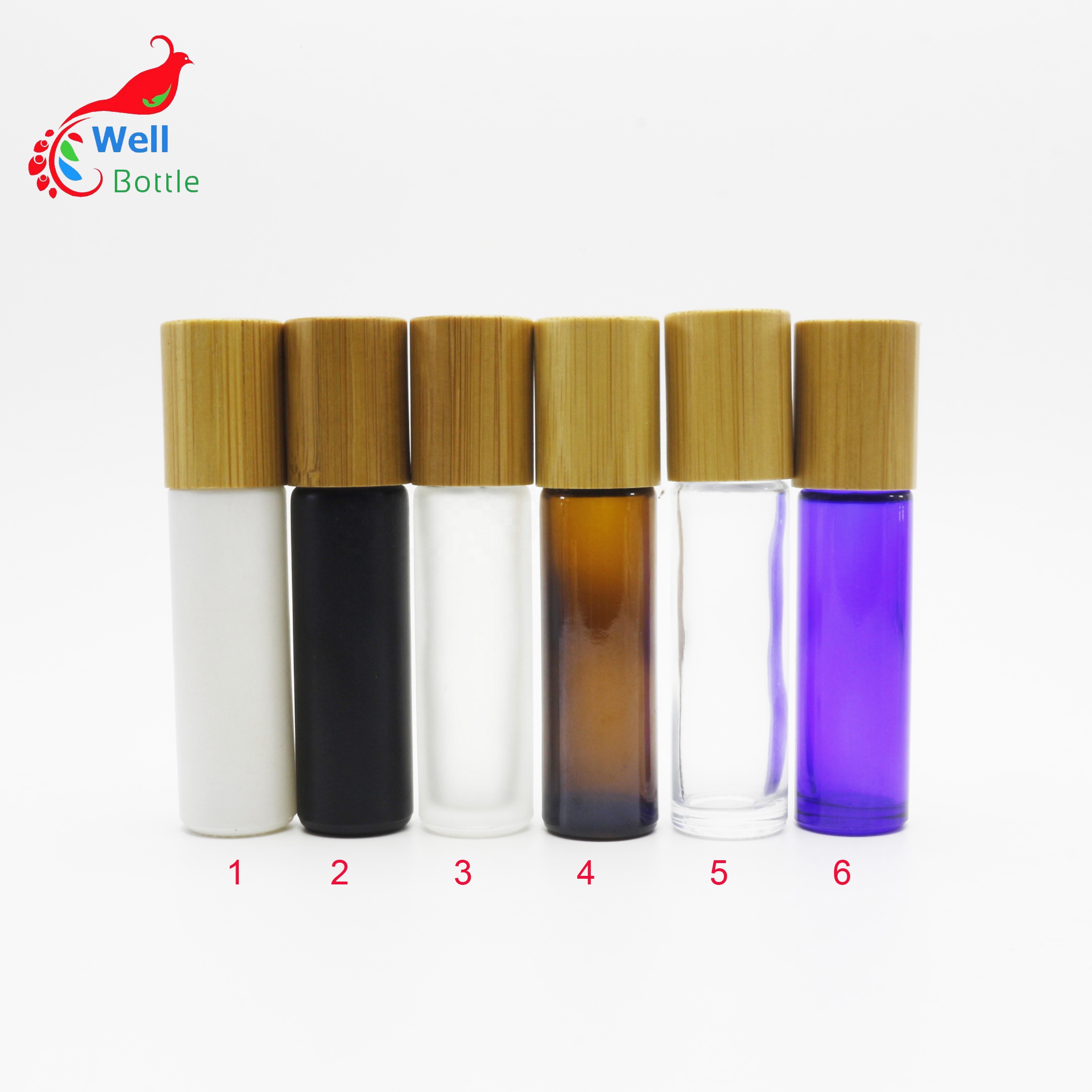 10ml white roll on glass bottle with bamboo lid Roller-08S