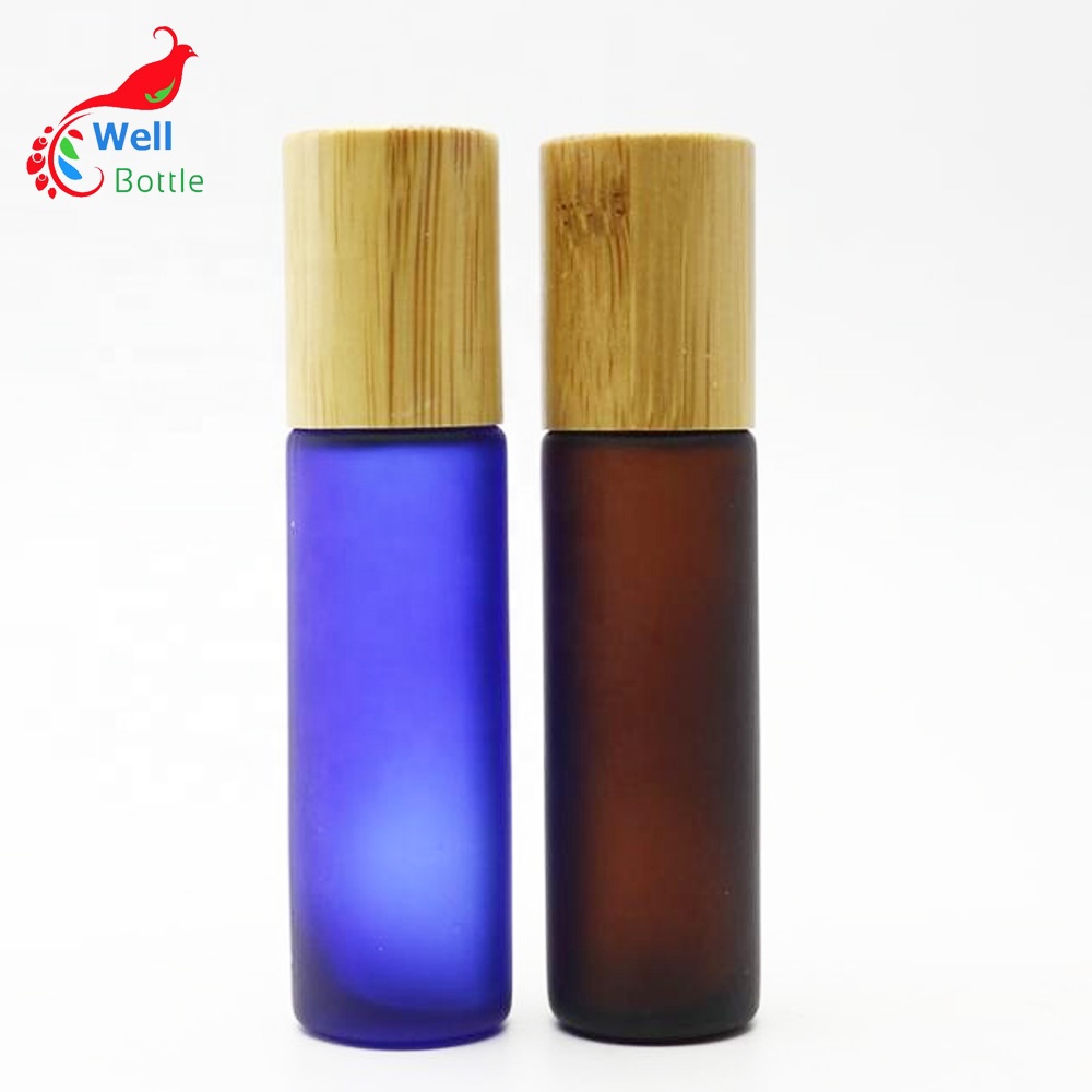 10ml white roll on glass bottle with bamboo lid Roller-08S