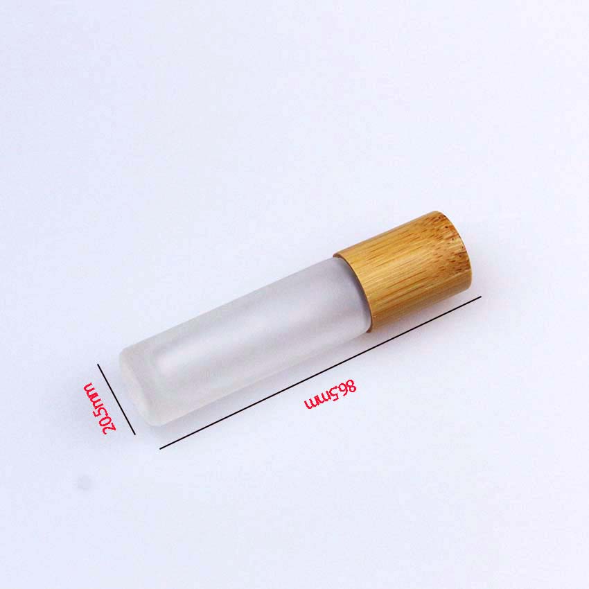 10ml wood grain bamboo cap glass frosted roll on bottle with stainless roller ball