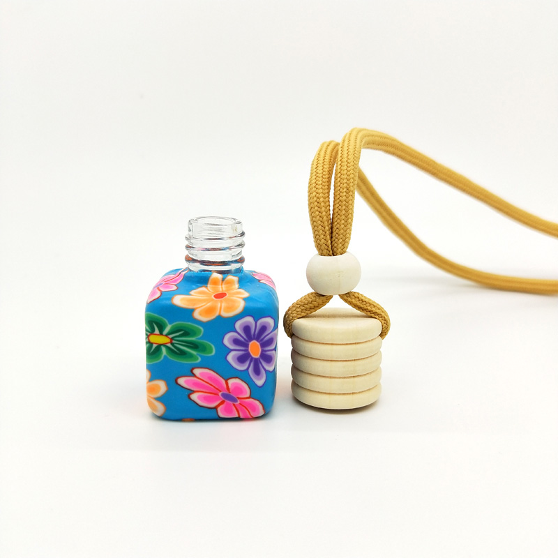 10ml wooden cover Hanging Rope Square Shape Polymer Clay bottle Car Perfume Bottle