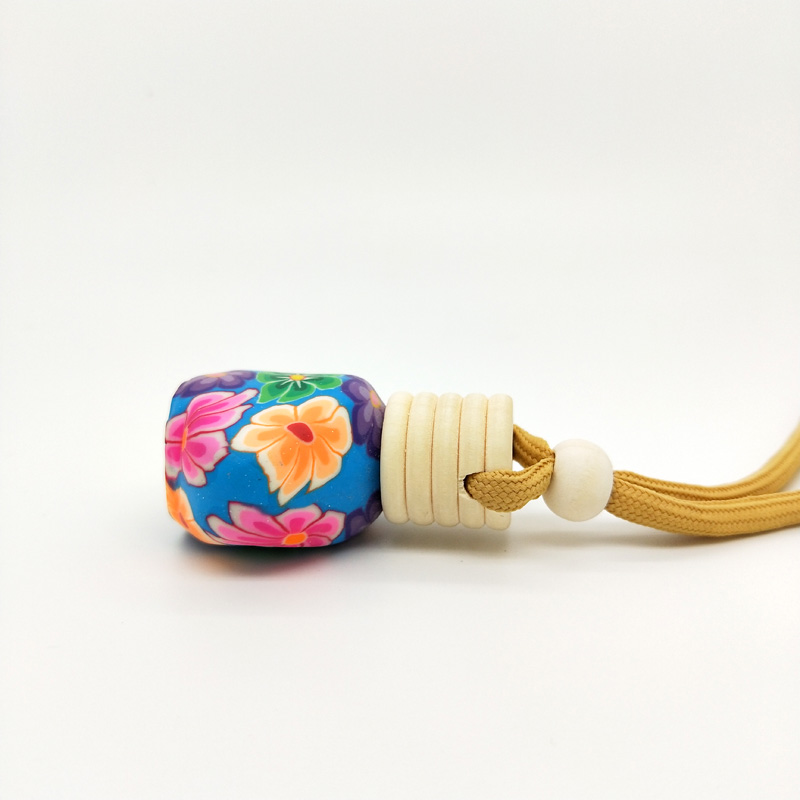 10ml wooden cover Hanging Rope Square Shape Polymer Clay bottle Car Perfume Bottle