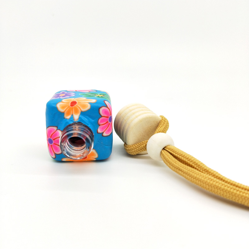 10ml wooden cover Hanging Rope Square Shape Polymer Clay bottle Car Perfume Bottle