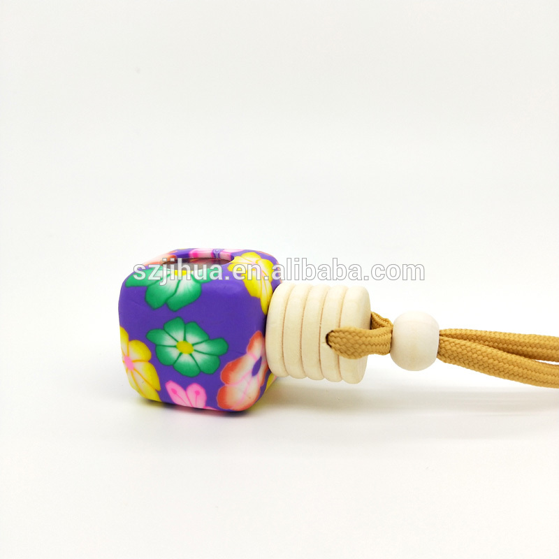 10ml wooden cover Hanging Rope Square Shape Polymer Clay bottle Car Perfume Bottle