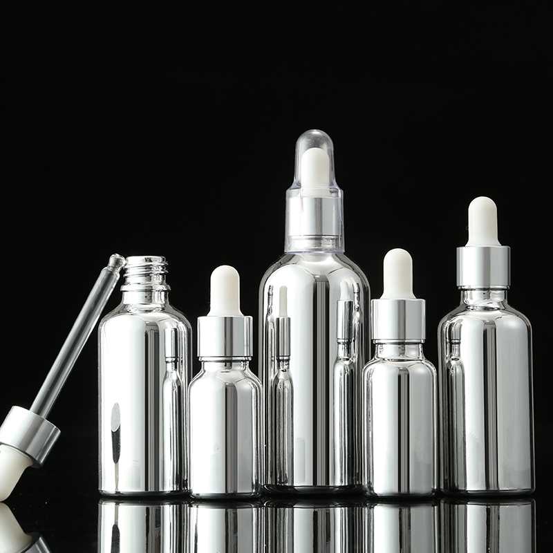 10ml20ml 30ml 50ml 100ml boston round Silver plated glass essential oil dropper bottle