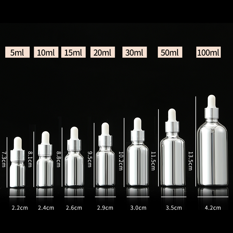10ml20ml 30ml 50ml 100ml boston round Silver plated glass essential oil dropper bottle