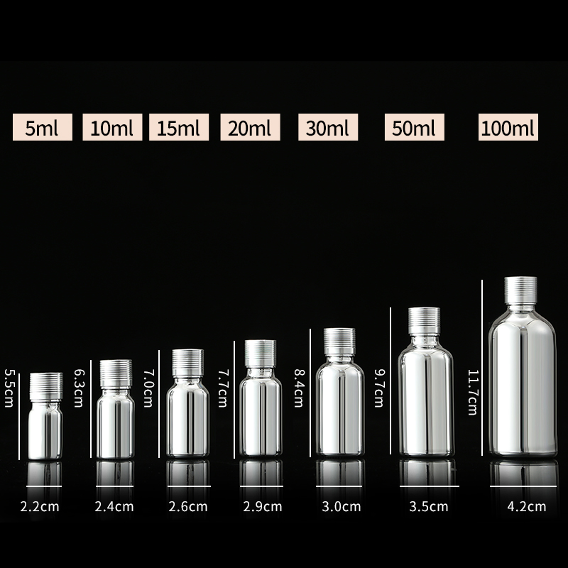 10ml20ml 30ml 50ml 100ml boston round Silver plated glass essential oil dropper bottle